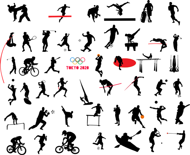 Silhuetter av utøvere i en rekke olympiske sommerøvelser